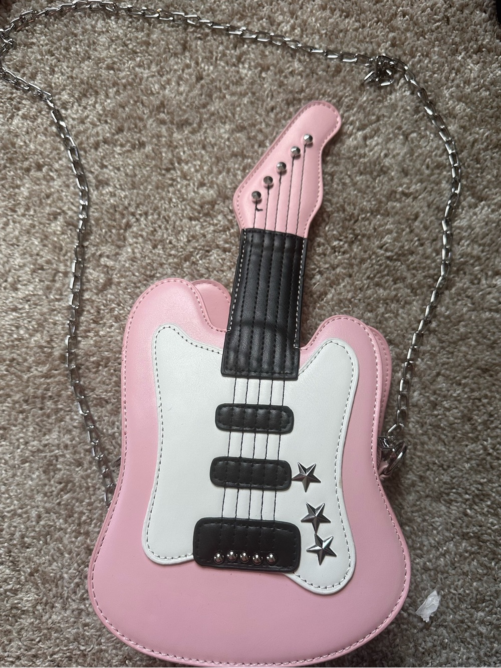 Pink Guitar-Shaped Crossbody Bag